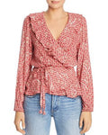 Poupette St. Barth Women's Elise Ruffled Wrap Top, Red, Size Medium