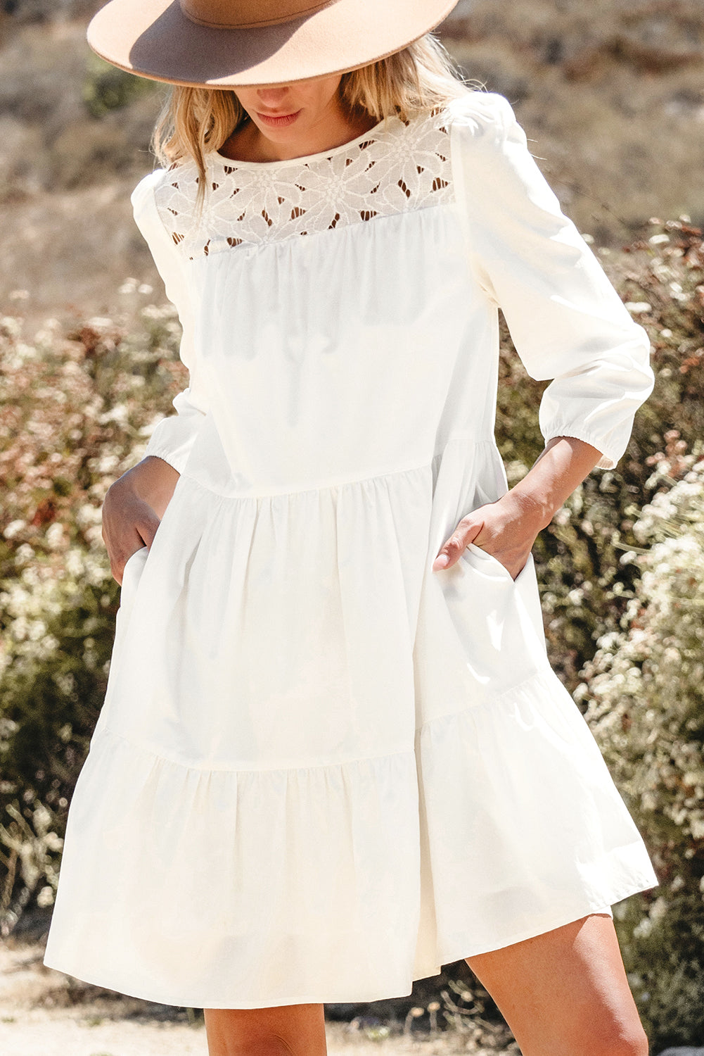 Whitley Floral Lace Patchwork Tiered Mini Dress
