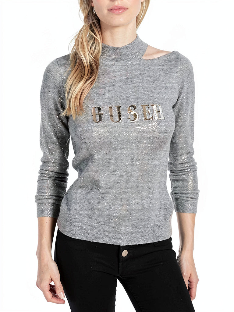 Guess Women's Metallic Logo Sweater, Size XS