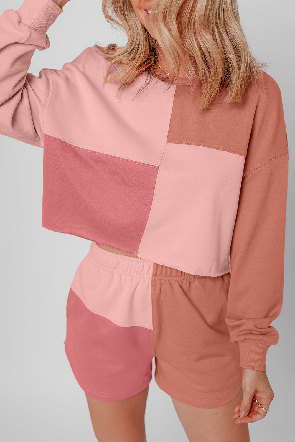 Saige Patchwork Long Sleeve Shorts