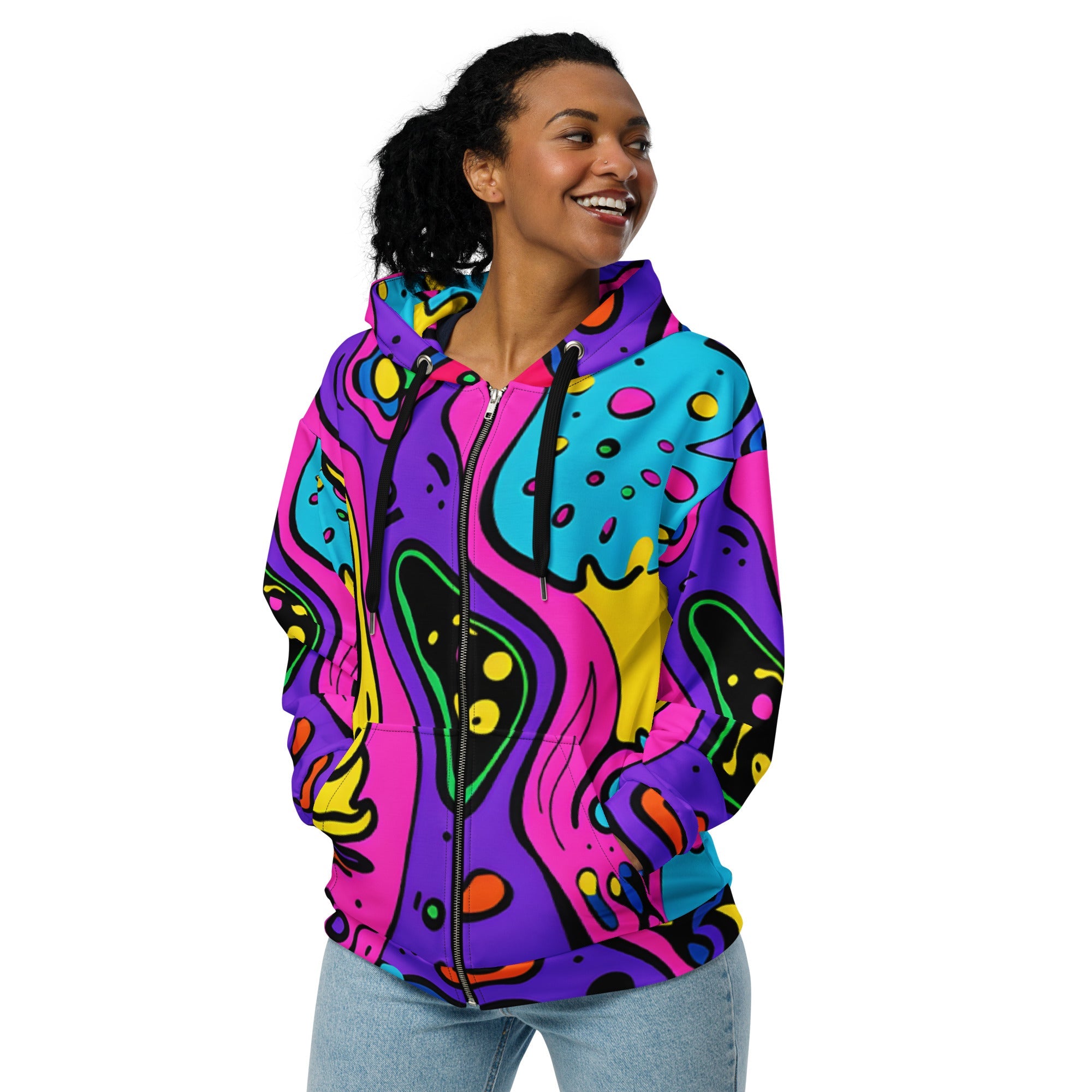 Neon Bio Trip Zip Up Hoodie For EDM Rave Festival Outfit Clothing