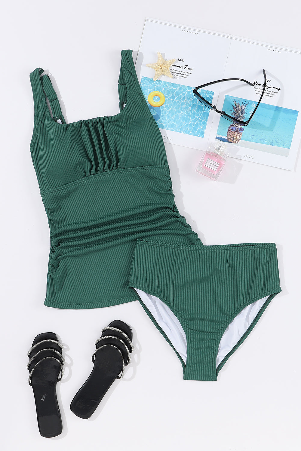 Amiri Ruched U Neck Ribbed Tankini