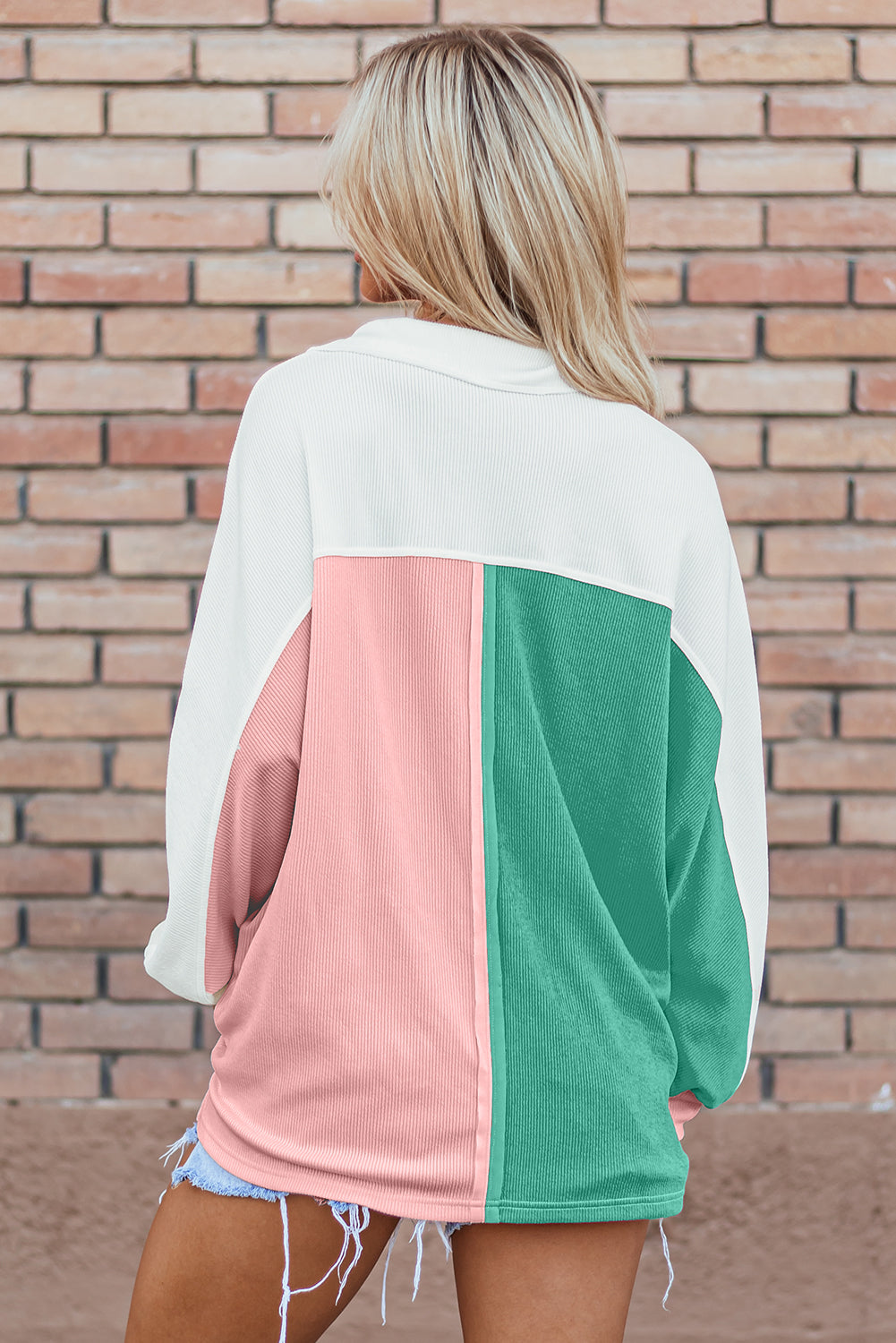 Kehlani Ribbed Collared Oversized Sweatshirt