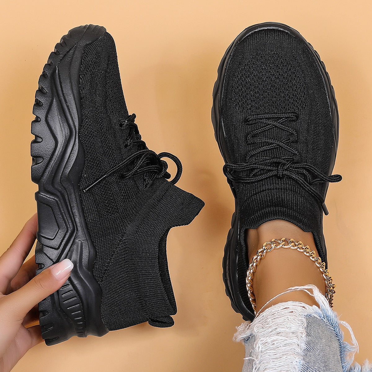 Plus Size Sports Women's Shoes Breathable Flying Woven Lazy Shoes