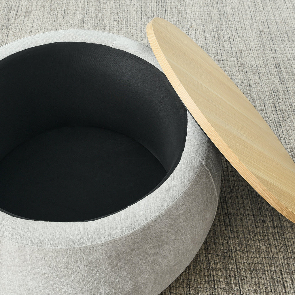 Modern Classic Round Storage Ottoman Coffee Table with Removable Top