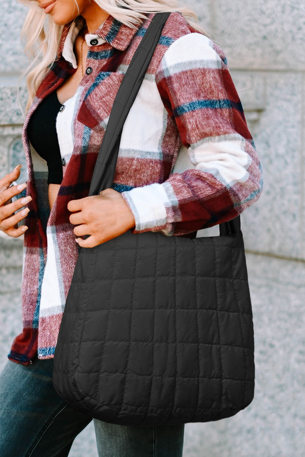 Kylie Quilted Zipper Tote Bag