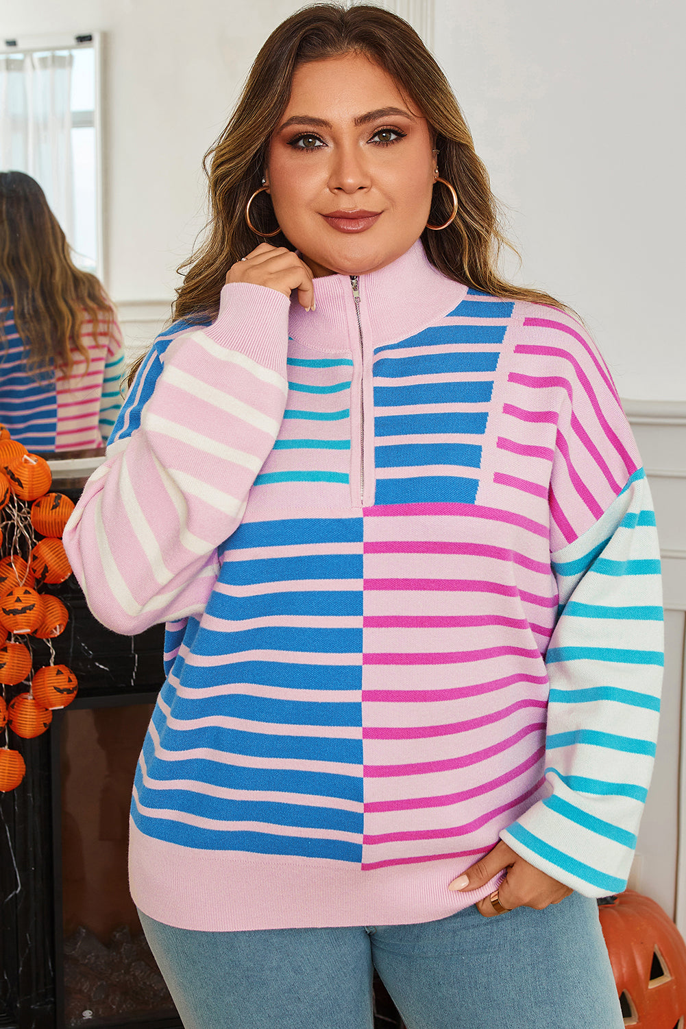 Margo Patchwork Half Zip PLUS Sweater