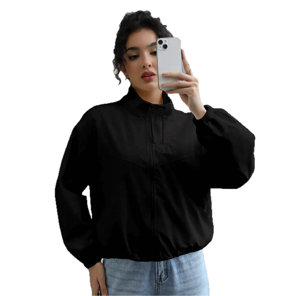 Women's Fashion Waterproof Jacket Short Stand Collar Thin Coat