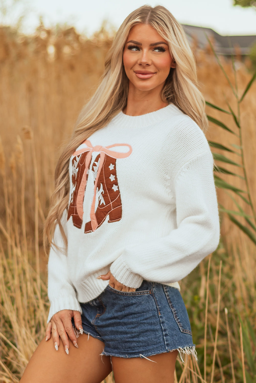 Amanda Embroidered Bow Boots Sweater