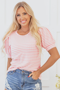 Dylan Stripe Textured Puff Sleeve Top