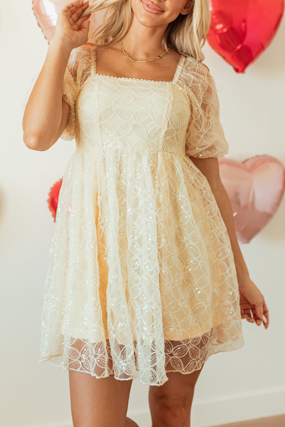 Winter Bubble Sleeve Square Dress