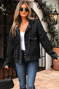 Sage Pocket Drop Shoulder Hooded Denim Jacket