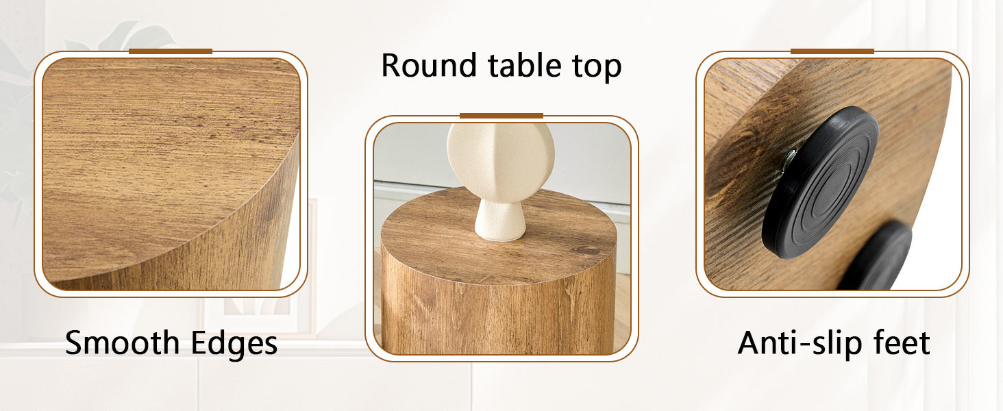 Modern Minimalist Set of Two Wood color Cylinder Coffee Tables