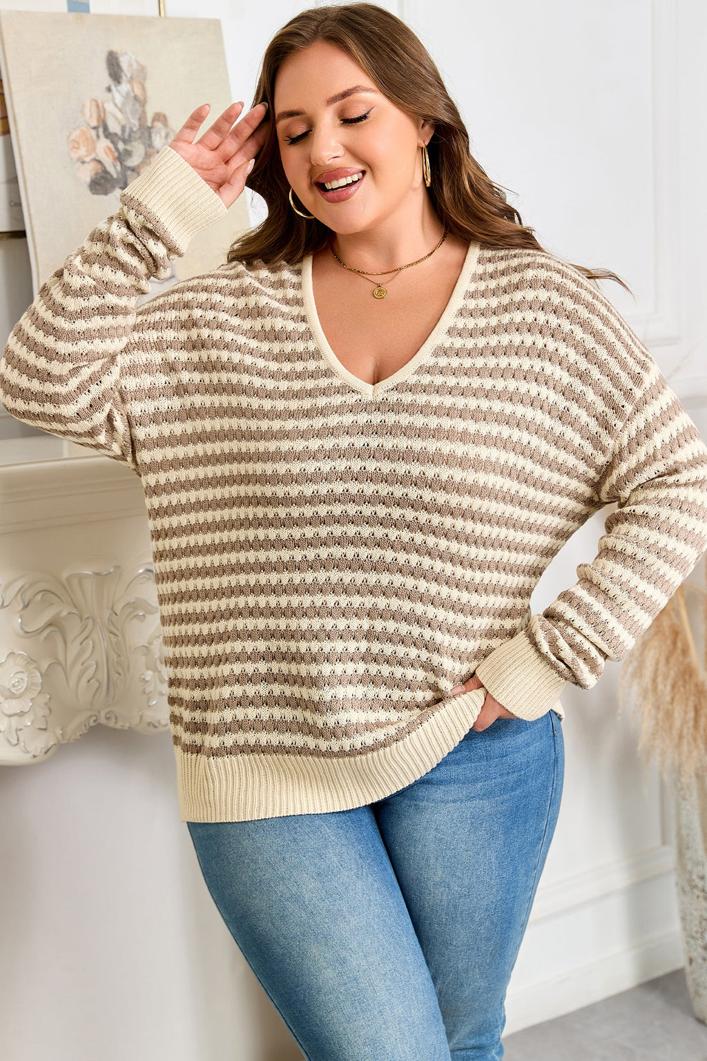 Emory Stripe Drop Shoulder PLUS Sweater
