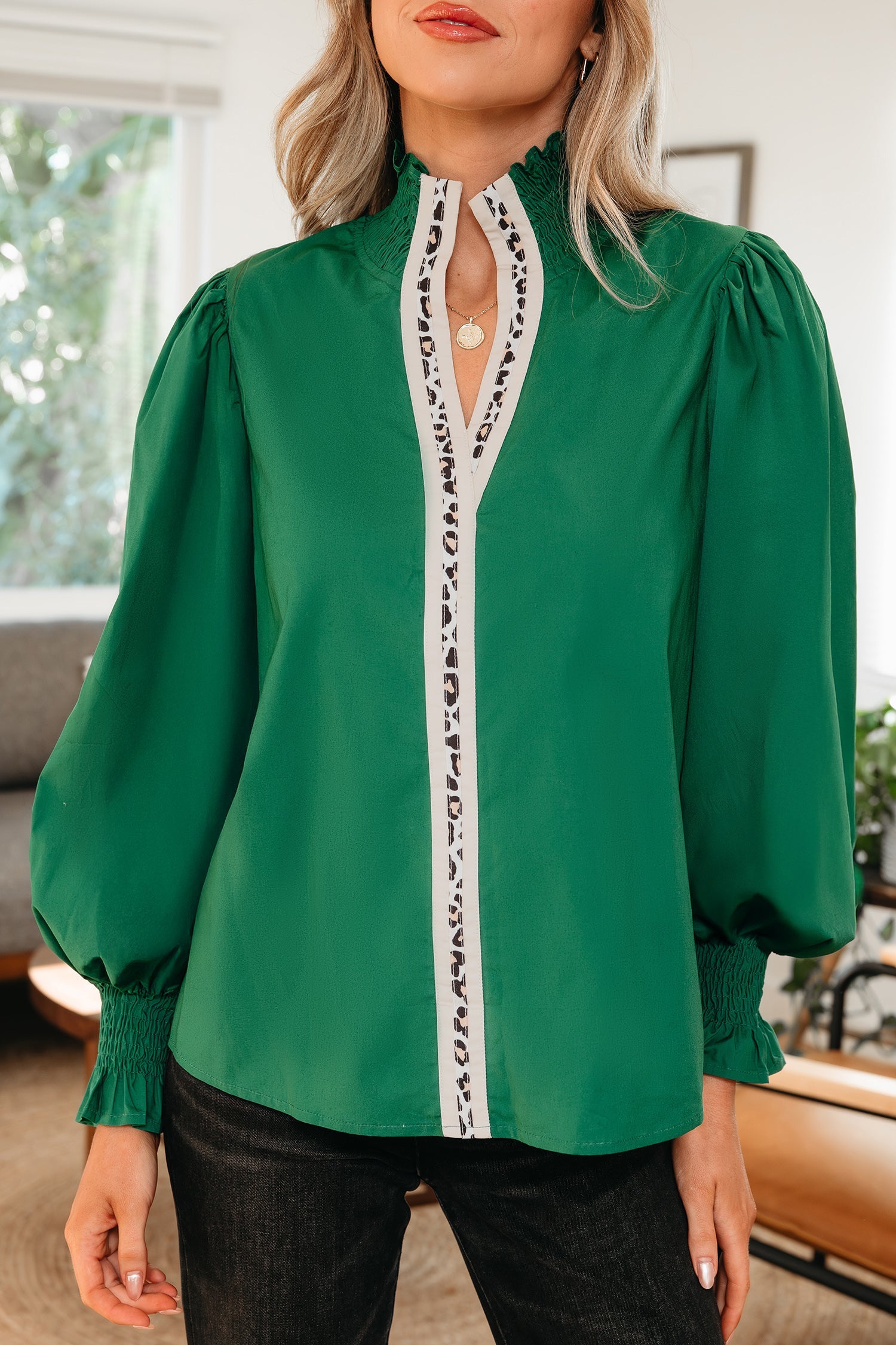 Everly Flounce Sleeve Trim Blouse