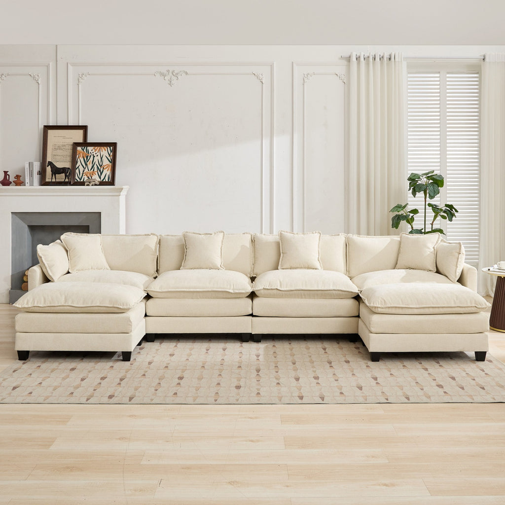 Cloud 4 Seats Sofa (Ottoman is not included) with Chenille Fabric in Beige
