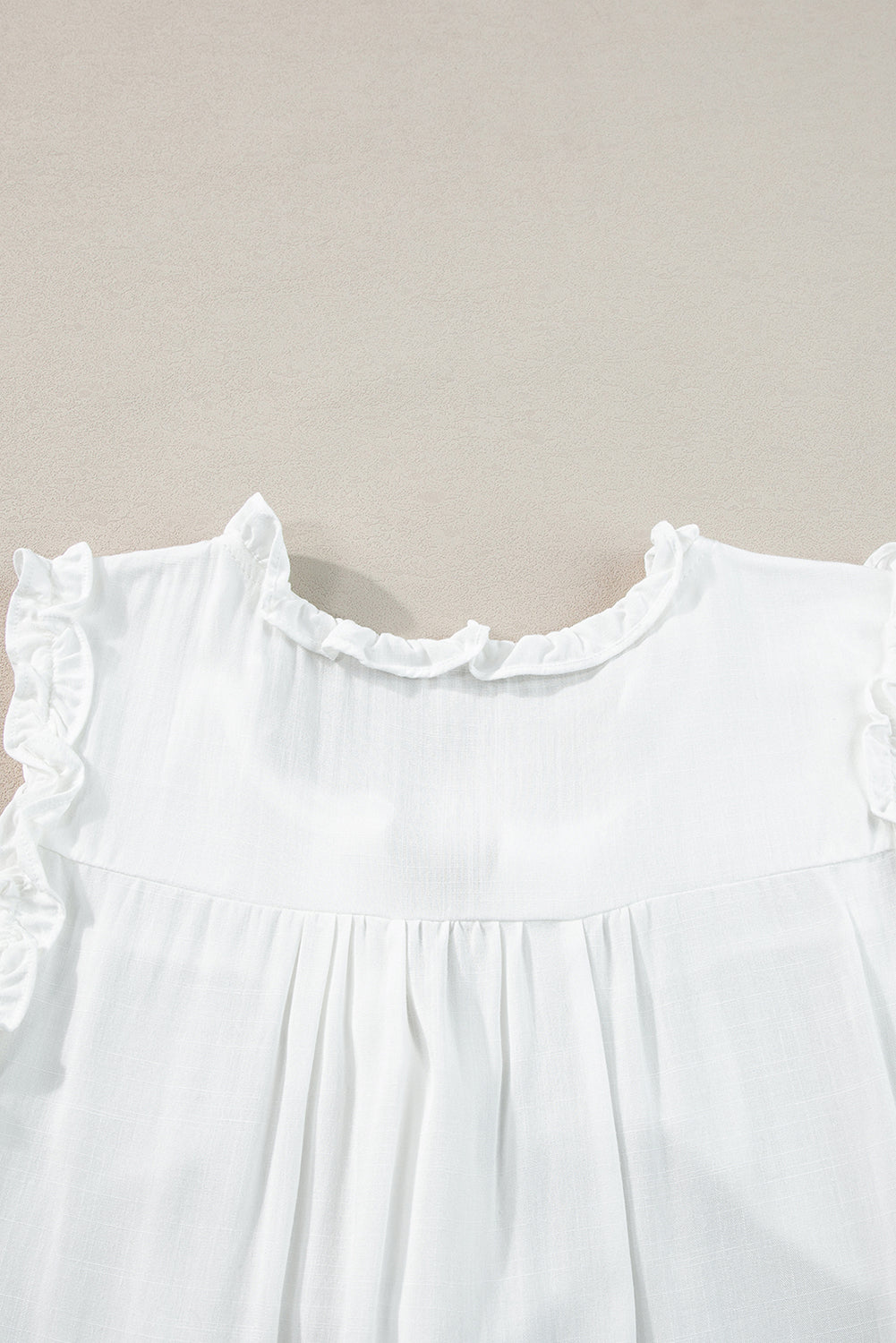 Savan Button Split Neck Ruffled Trim Tank Top