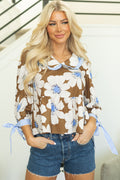 Emberly Tie Sleeve Collared V Neck Blouse