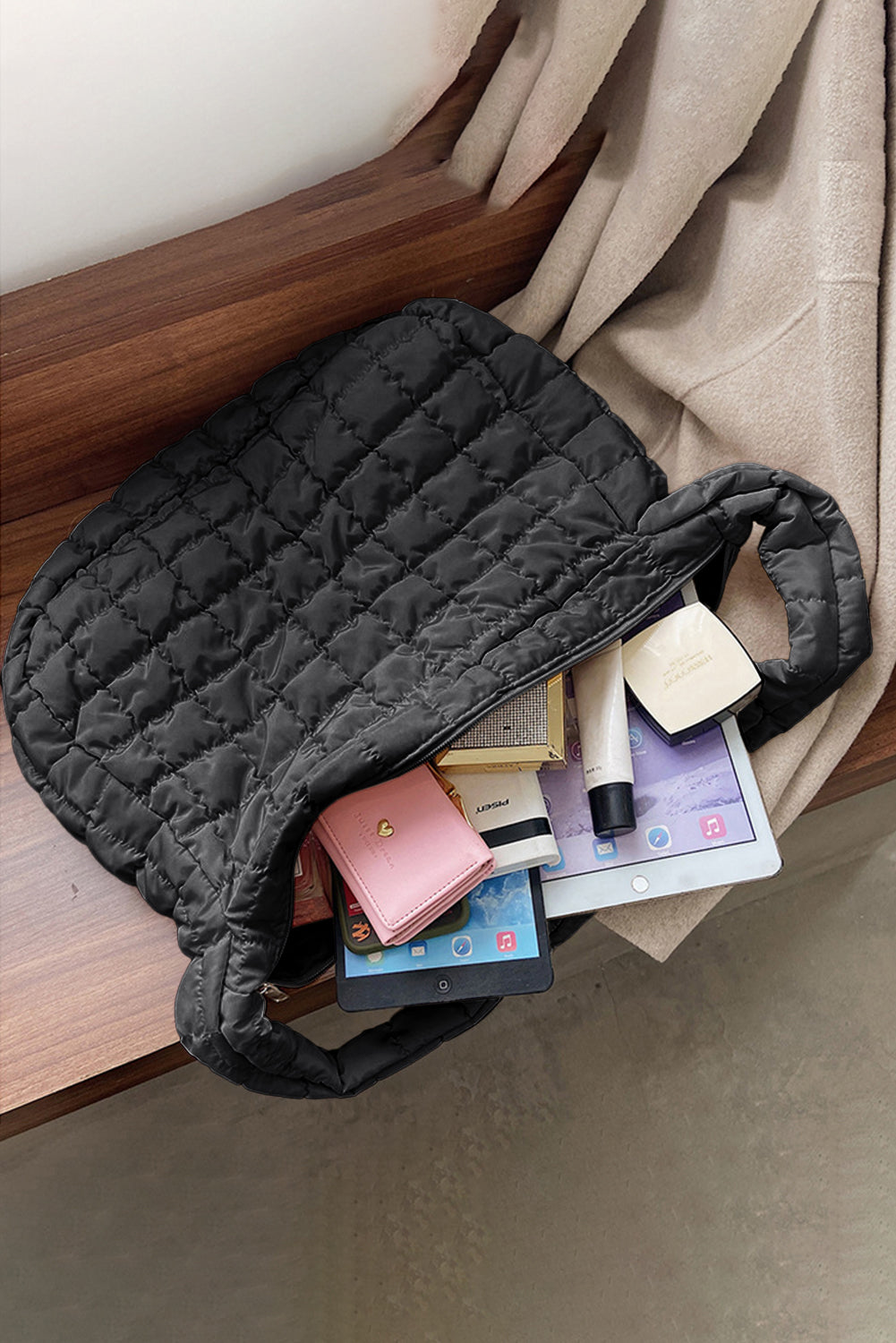 Kylie Quilted Zipper Tote Bag