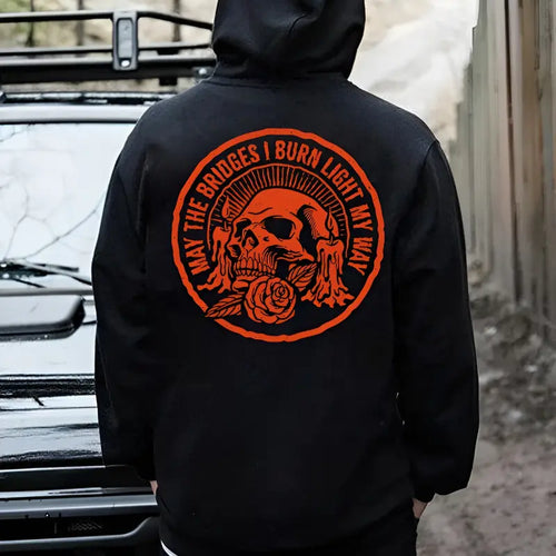 "MAY THE BRIDGES I BURN LIGHT MY WAY" Skull Print Men's Hoodie – Defiant Streetwear