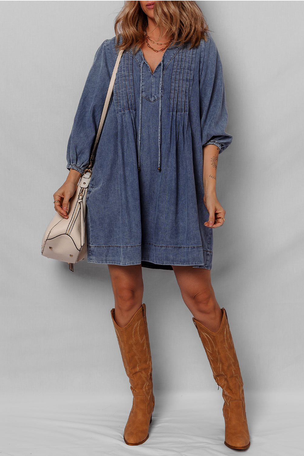 Autumn Tied Pleated Mini Dress