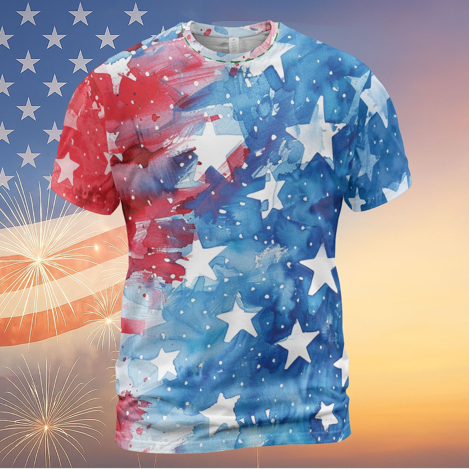 Retro American Flag T-Shirt | Independence Day Shirt | 4th of July All-Over Printed T-Shirt | Patriotic Independence Day AOP T-Shirt 682319