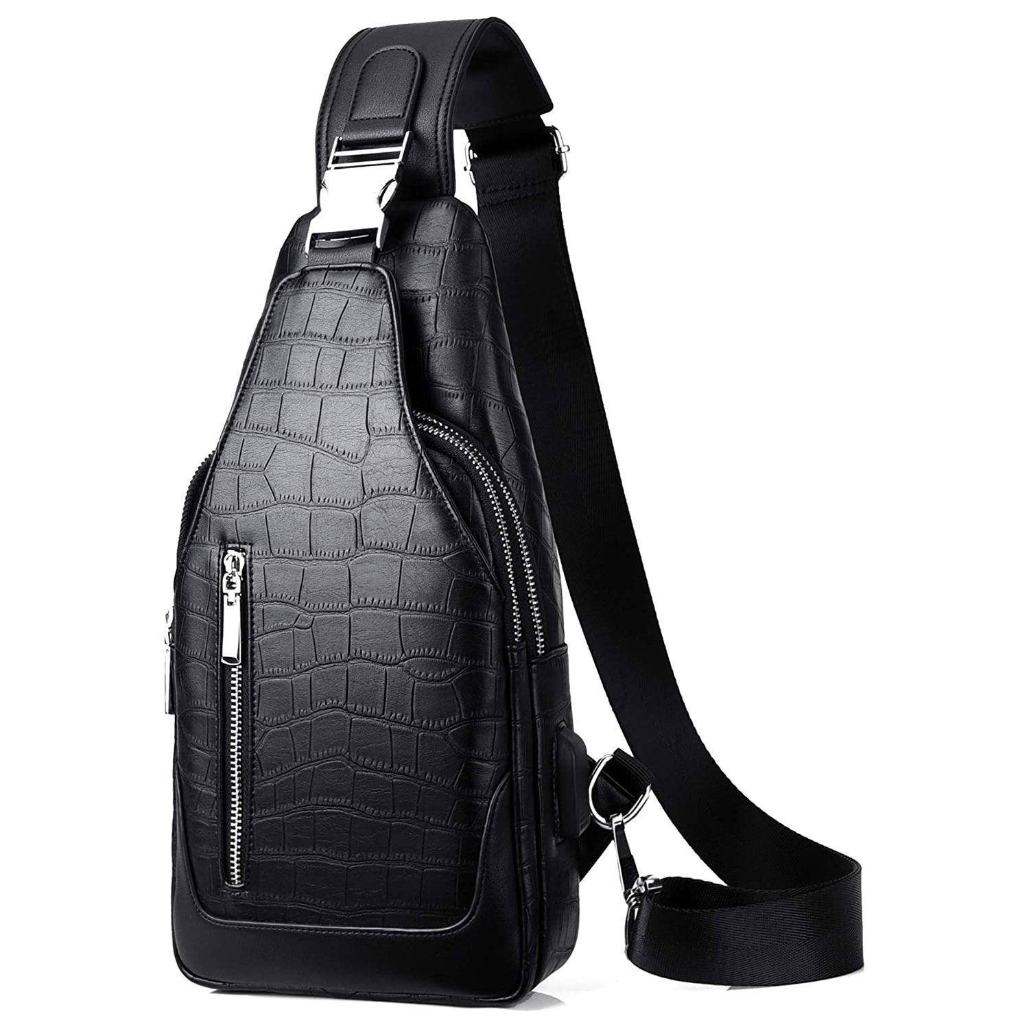 Men's Croc-Embossed Leather Sling Bag – Refined Business Carry