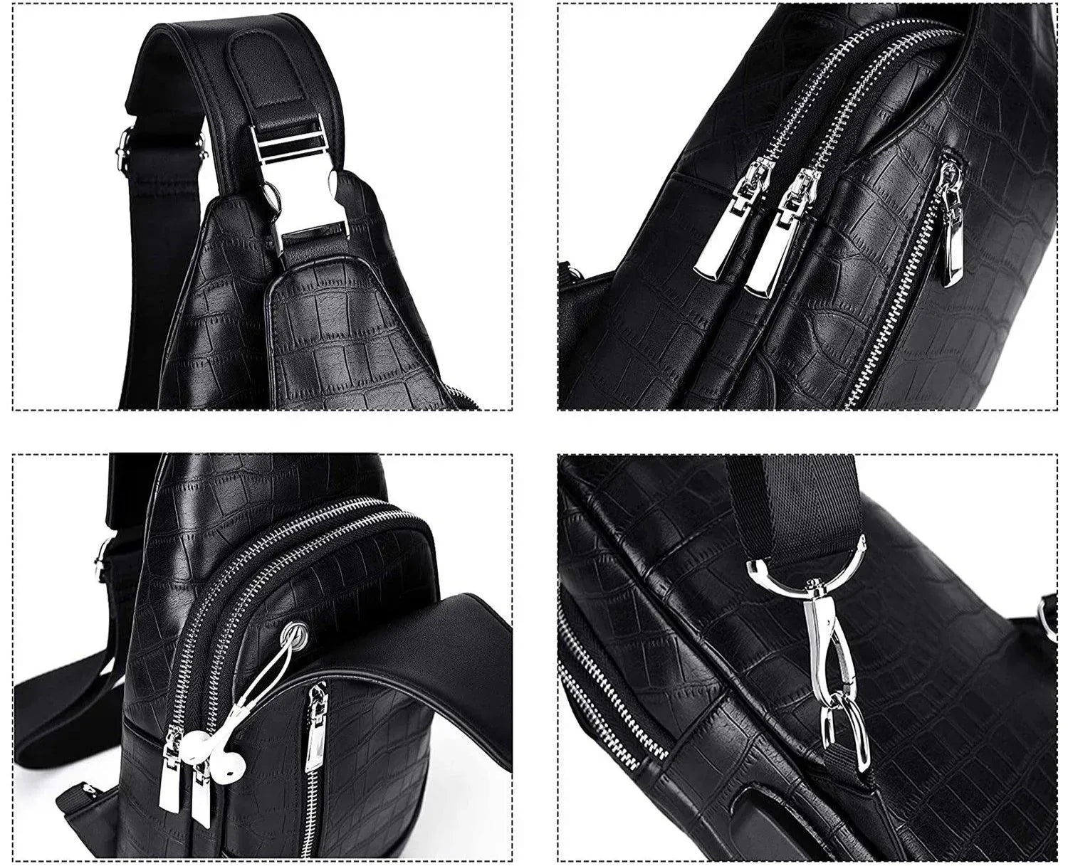 Men's Croc-Embossed Leather Sling Bag – Refined Business Carry