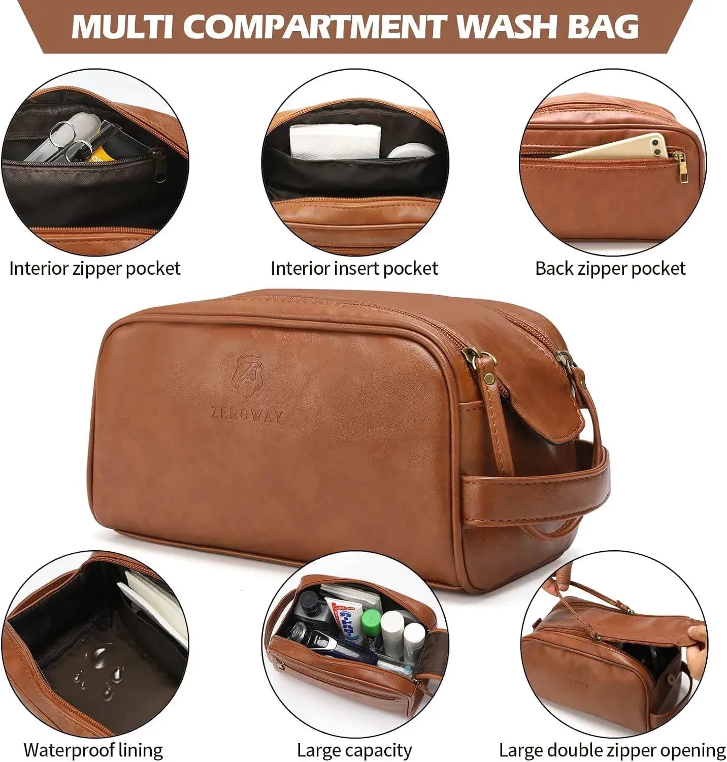 Men’s Leather Duffel Bag – With Toiletry Set