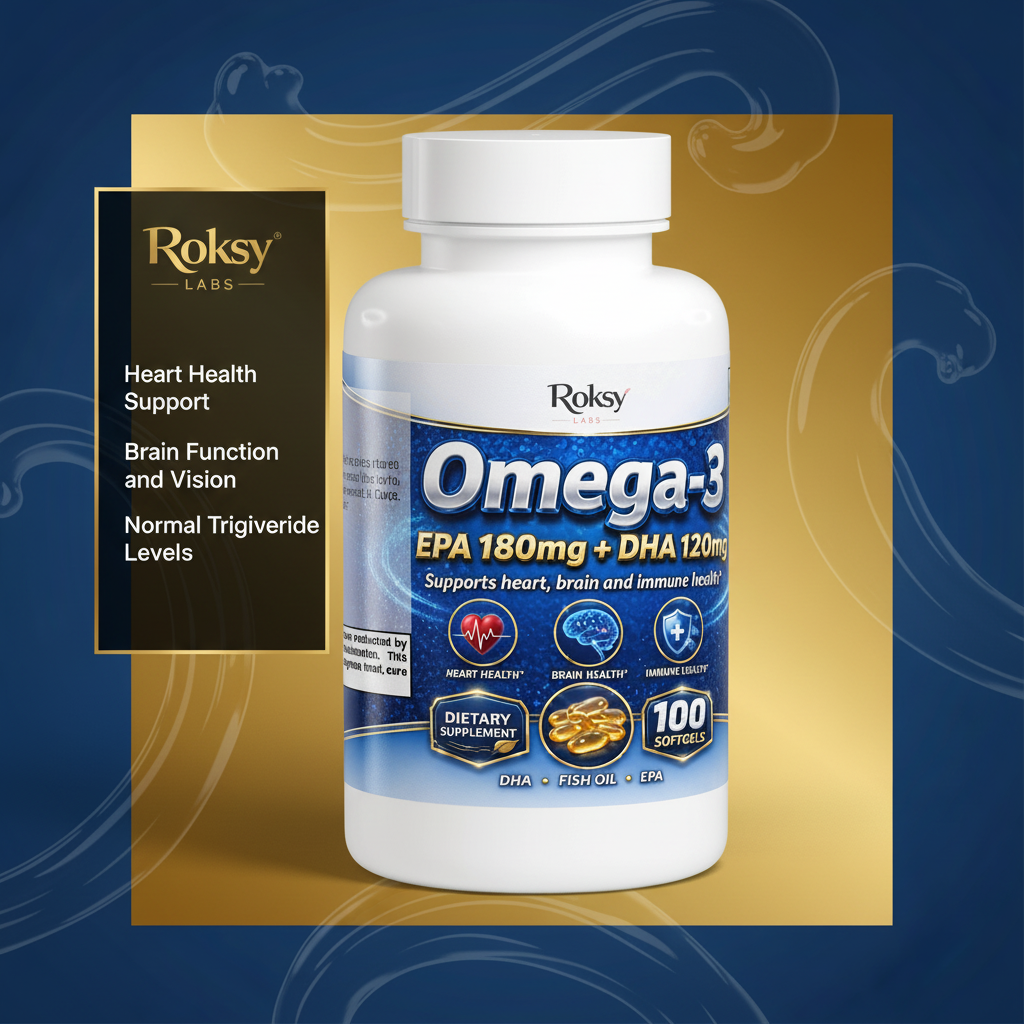 Omega-3 Fish Oil Supplement | EPA 180mg + DHA 120mg | Heart Brain & Immune Health | 100 Softgels