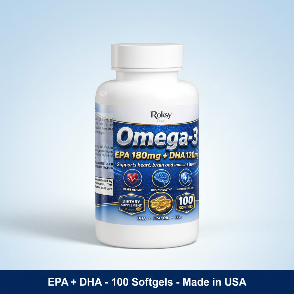 Omega-3 Fish Oil Supplement | EPA 180mg + DHA 120mg | Heart Brain & Immune Health | 100 Softgels