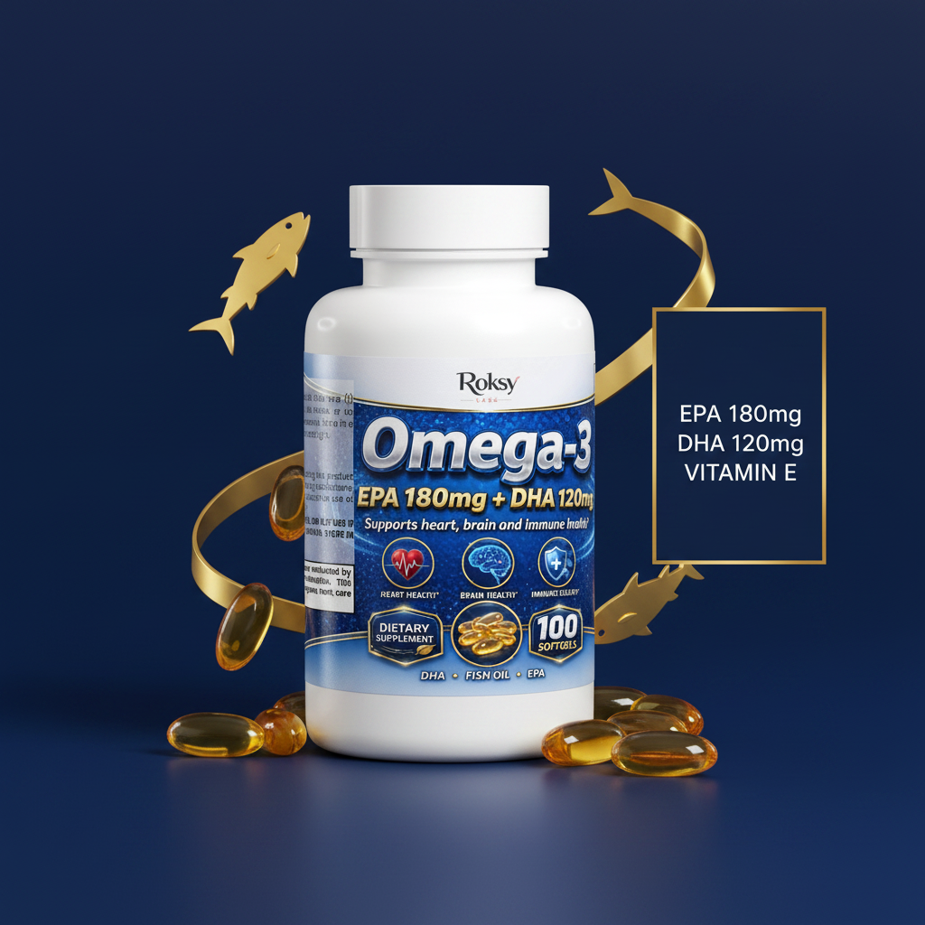 Omega-3 Fish Oil Supplement | EPA 180mg + DHA 120mg | Heart Brain & Immune Health | 100 Softgels