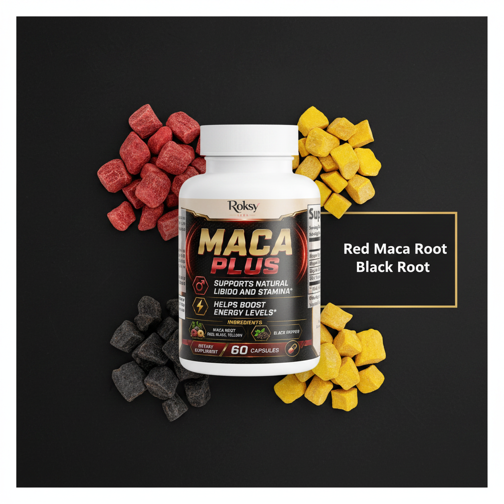 Maca Root Supplement | Maca Plus Libido Stamina and Energy | Organic Red Black Yellow | 60 Capsules