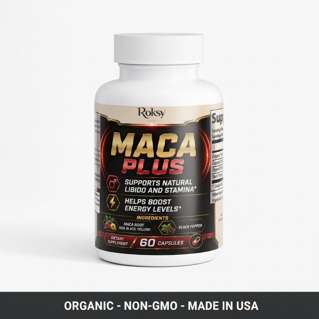 Maca Root Supplement | Maca Plus Libido Stamina and Energy | Organic Red Black Yellow | 60 Capsules