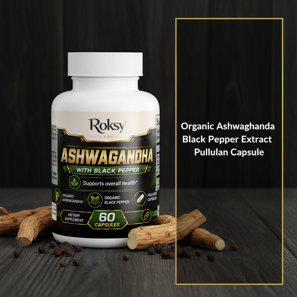 Ashwagandha with Black Pepper | Stress Relief and Calm Adaptogen | Organic | 60 Capsules