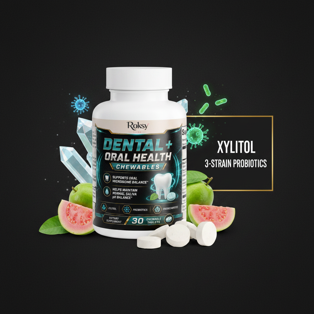 Dental+ Oral Health Chewables | Xylitol Probiotics Hydroxyapatite | 30 Chewable Tablets