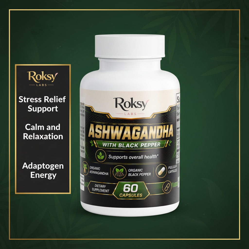 Ashwagandha with Black Pepper | Stress Relief and Calm Adaptogen | Organic | 60 Capsules