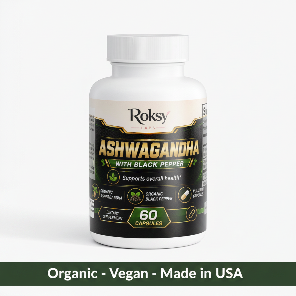 Ashwagandha with Black Pepper | Stress Relief and Calm Adaptogen | Organic | 60 Capsules