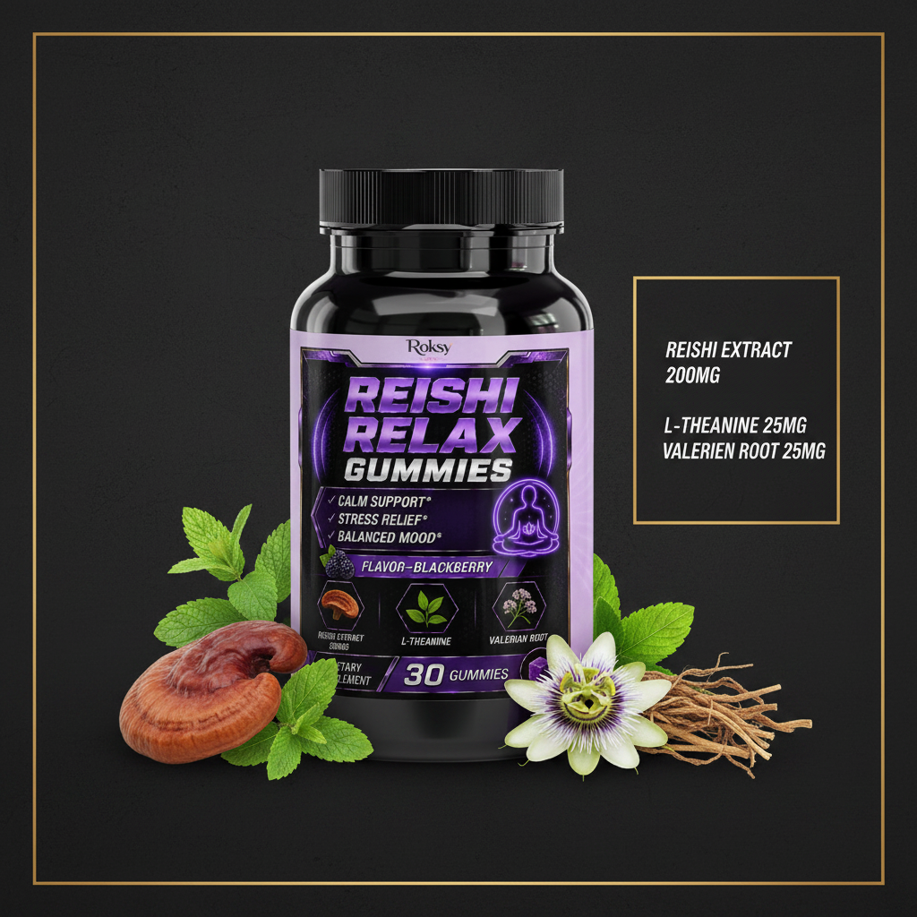Reishi Mushroom Gummies | Calm Support Stress Relief & Balanced Mood | Blackberry | 30ct
