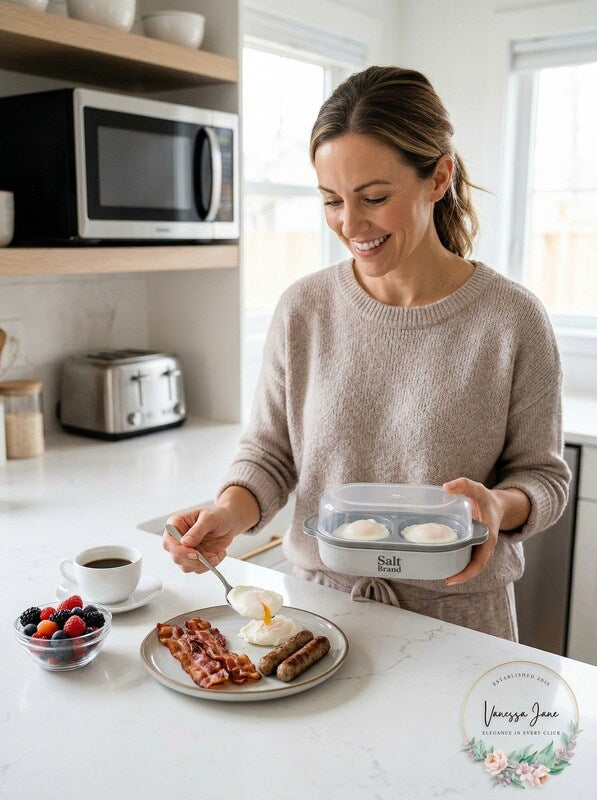 Salt Brand Microwave Egg Poacher for 1 or 2 Eggs w/ Lid for Breakfast Meats