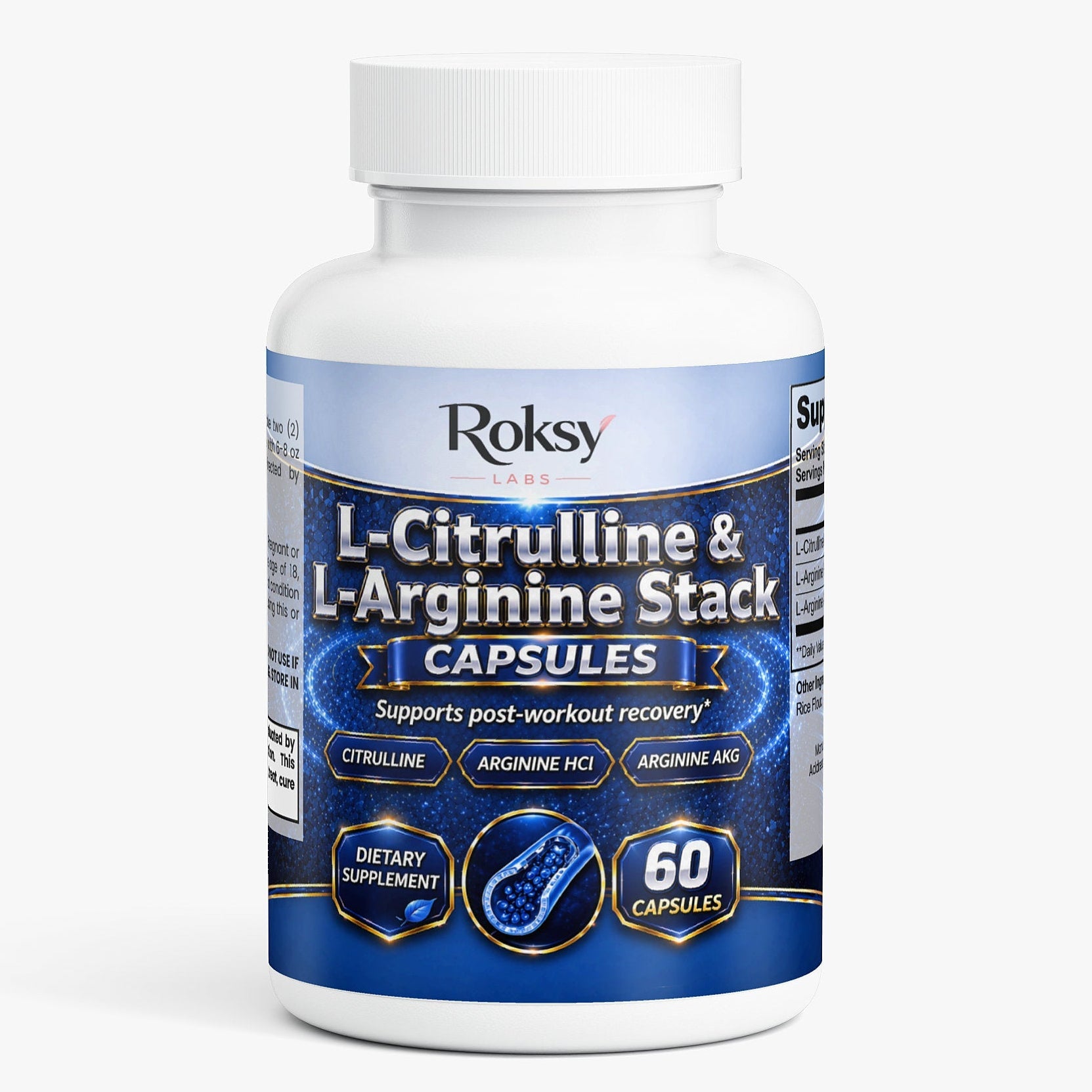 L-Citrulline and L-Arginine Stack | Nitric Oxide Booster for Stamina and Recovery | 60 Capsules