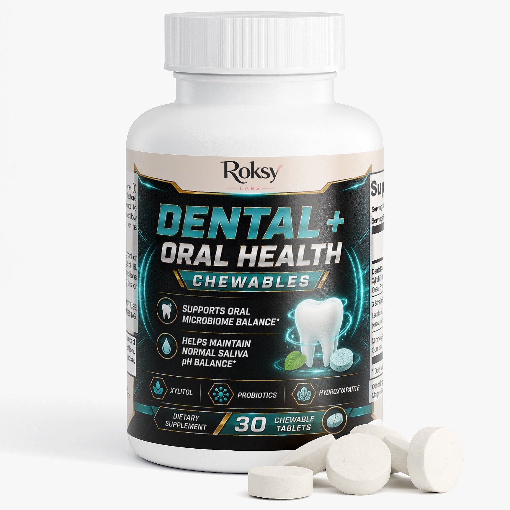 Dental+ Oral Health Chewables | Xylitol Probiotics Hydroxyapatite | 30 Chewable Tablets