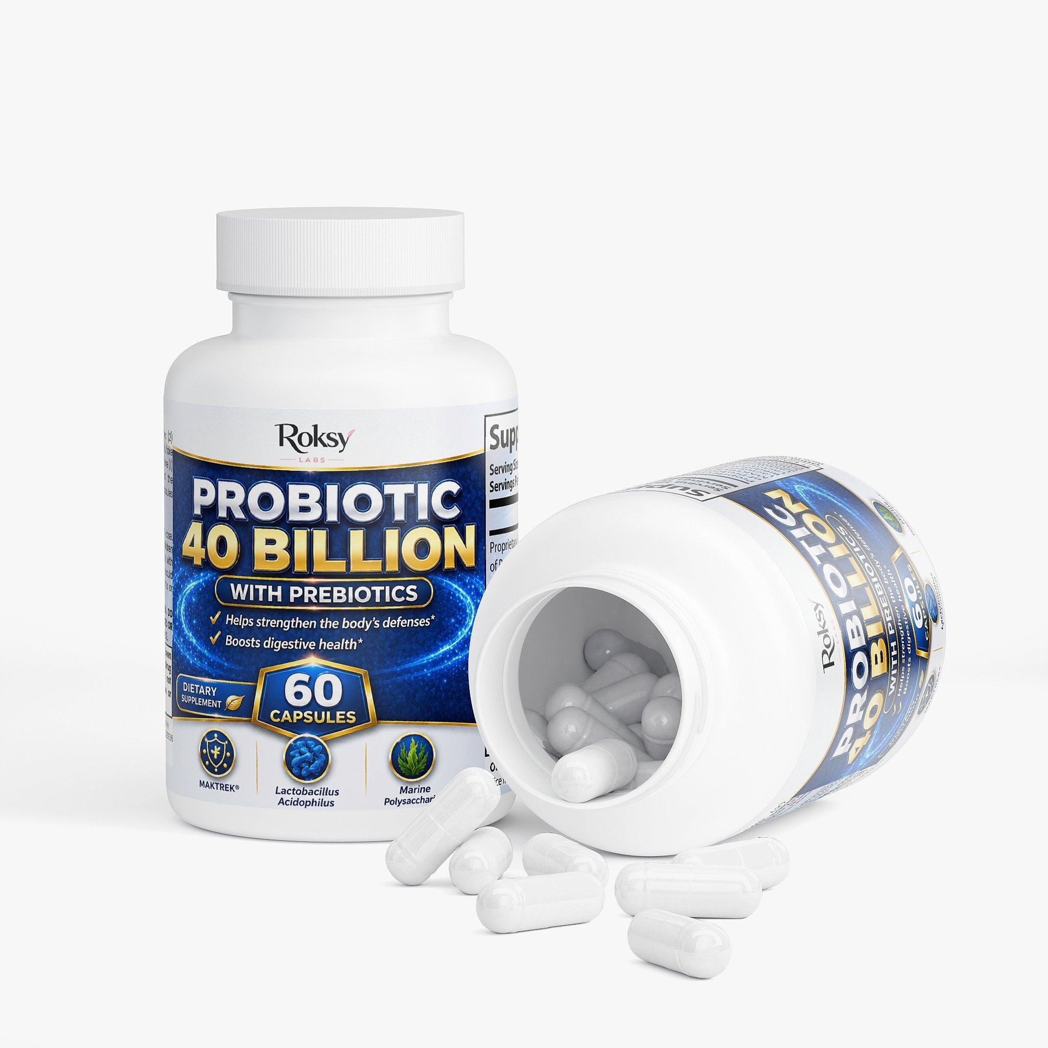 Probiotic Food Supplement - 40 Billion 60 Capsules with Prebiotics
