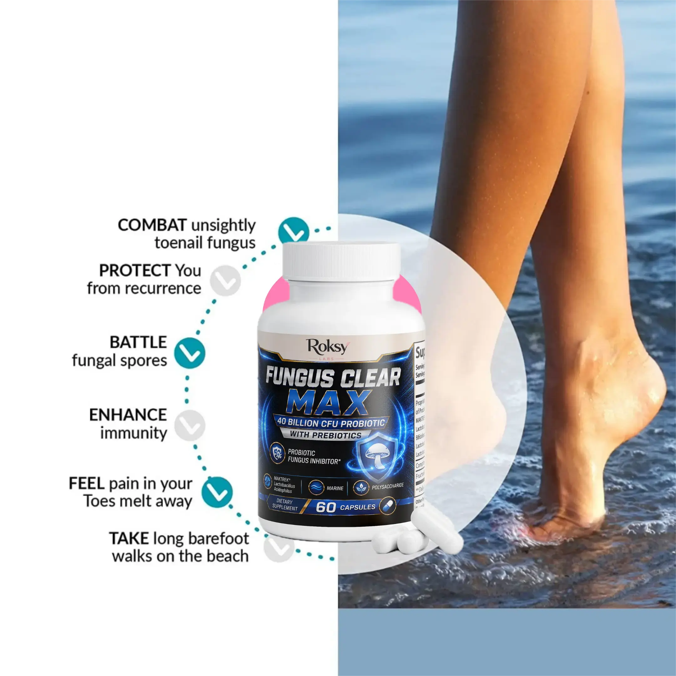 Fungus Clear Max | Probiotic Fungus Inhibitor 40 Billion CFU | Gut & Immune Support | 60 Capsules