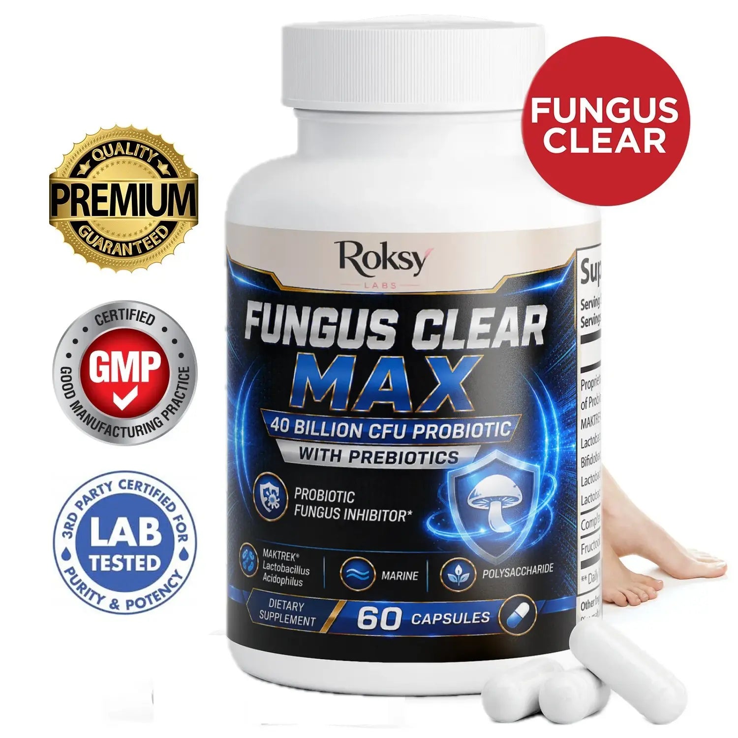 Fungus Clear Max | Probiotic Fungus Inhibitor 40 Billion CFU | Gut & Immune Support | 60 Capsules