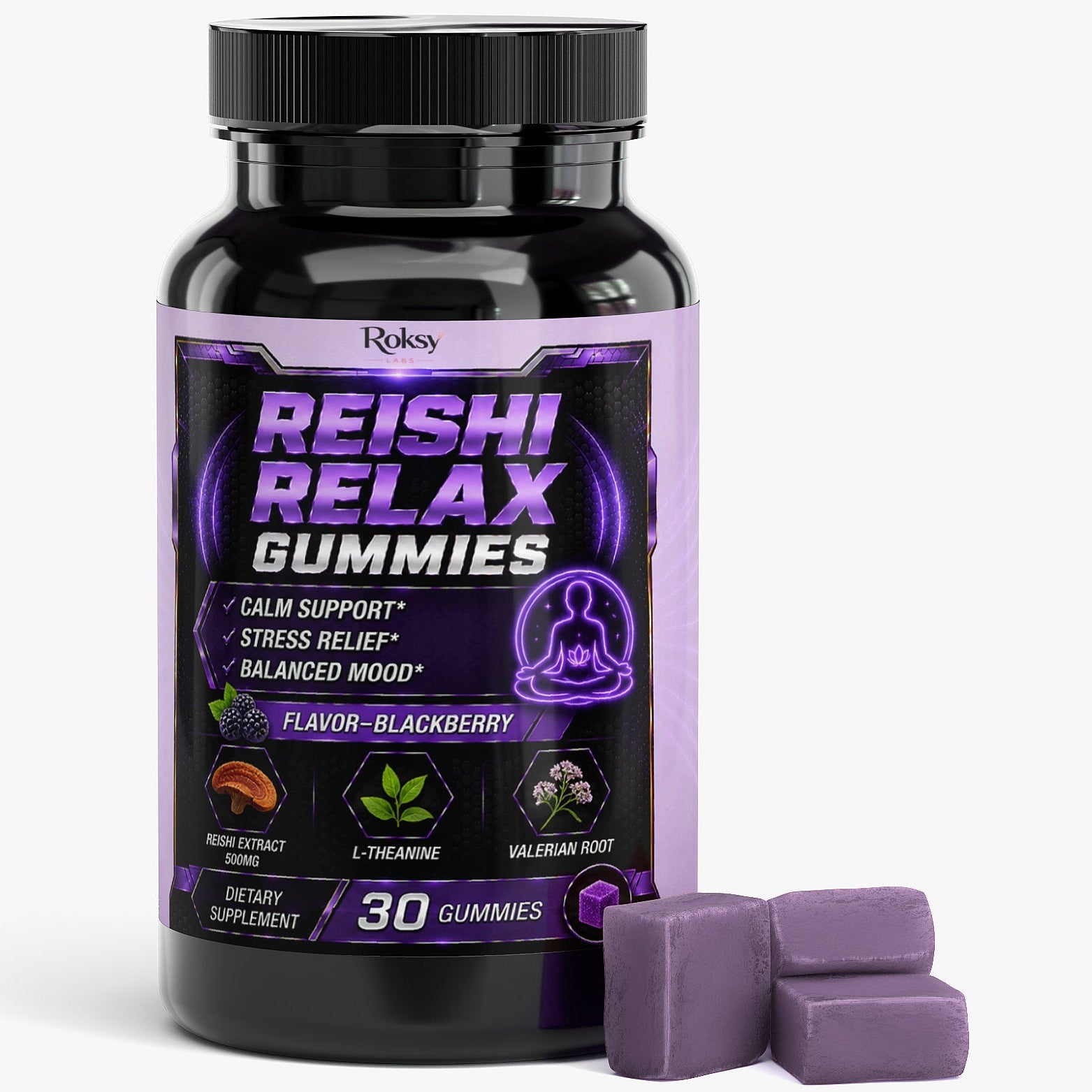 Reishi Mushroom Gummies | Calm Support Stress Relief & Balanced Mood | Blackberry | 30ct