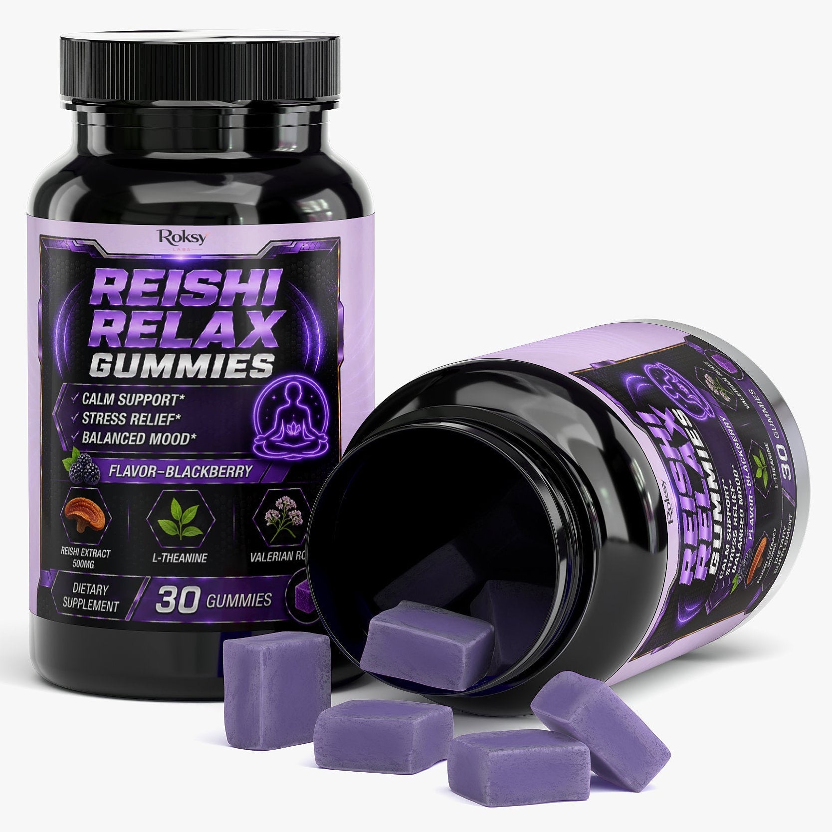 Reishi Mushroom Gummies | Calm Support Stress Relief & Balanced Mood | Blackberry | 30ct
