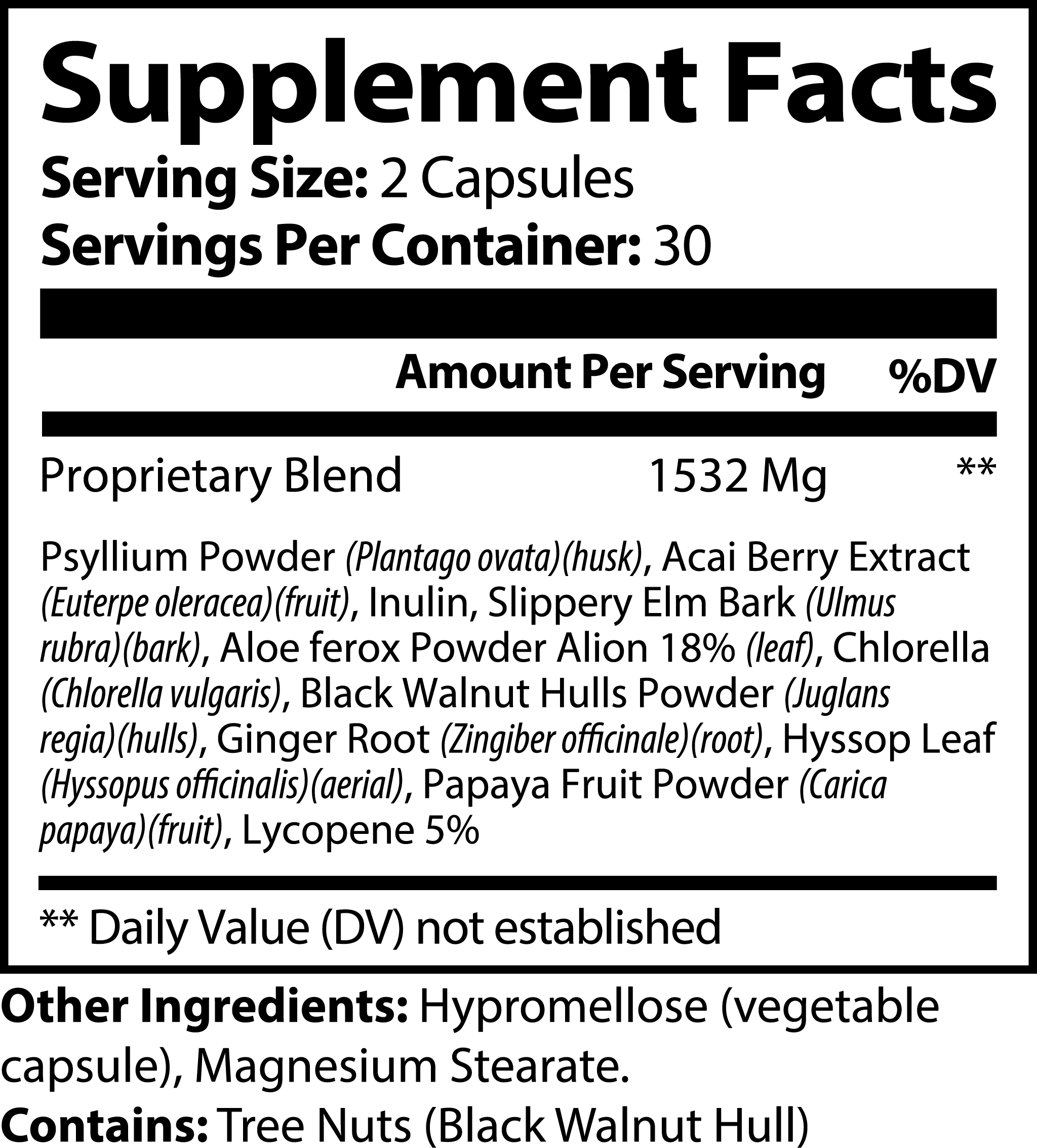 Max Detox Acai Berry Complex | Colon Cleanse and Gut Detox | Psyllium Chlorella Black Walnut | 60 Capsules
