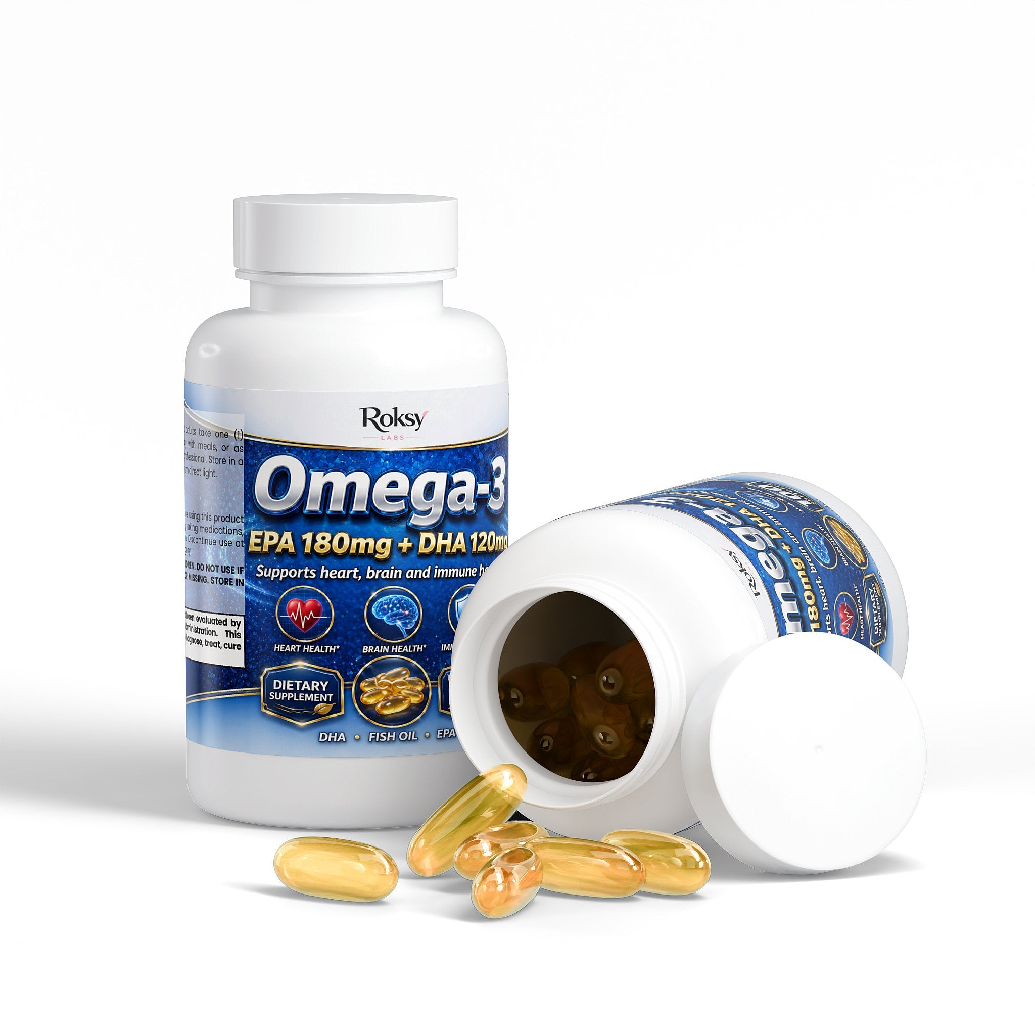 Omega-3 Fish Oil Supplement | EPA 180mg + DHA 120mg | Heart Brain & Immune Health | 100 Softgels