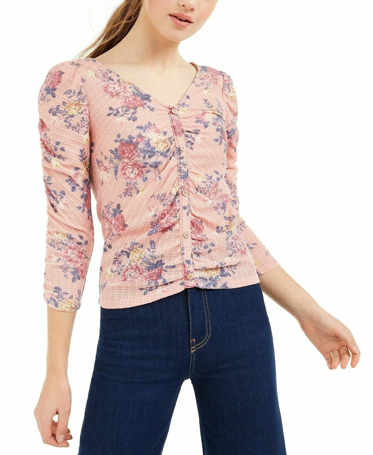 Crave Fame Juniors Ruched Textured Top